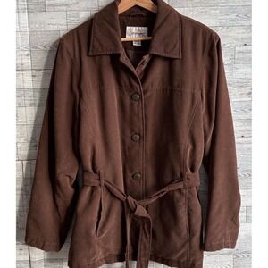 Brown Trench Coat Suede Effect belted lined jacket women's‎ large vintage